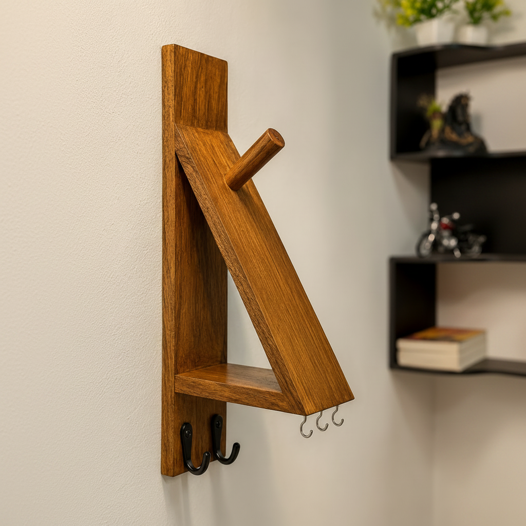 Handcrafted wooden helmet holder